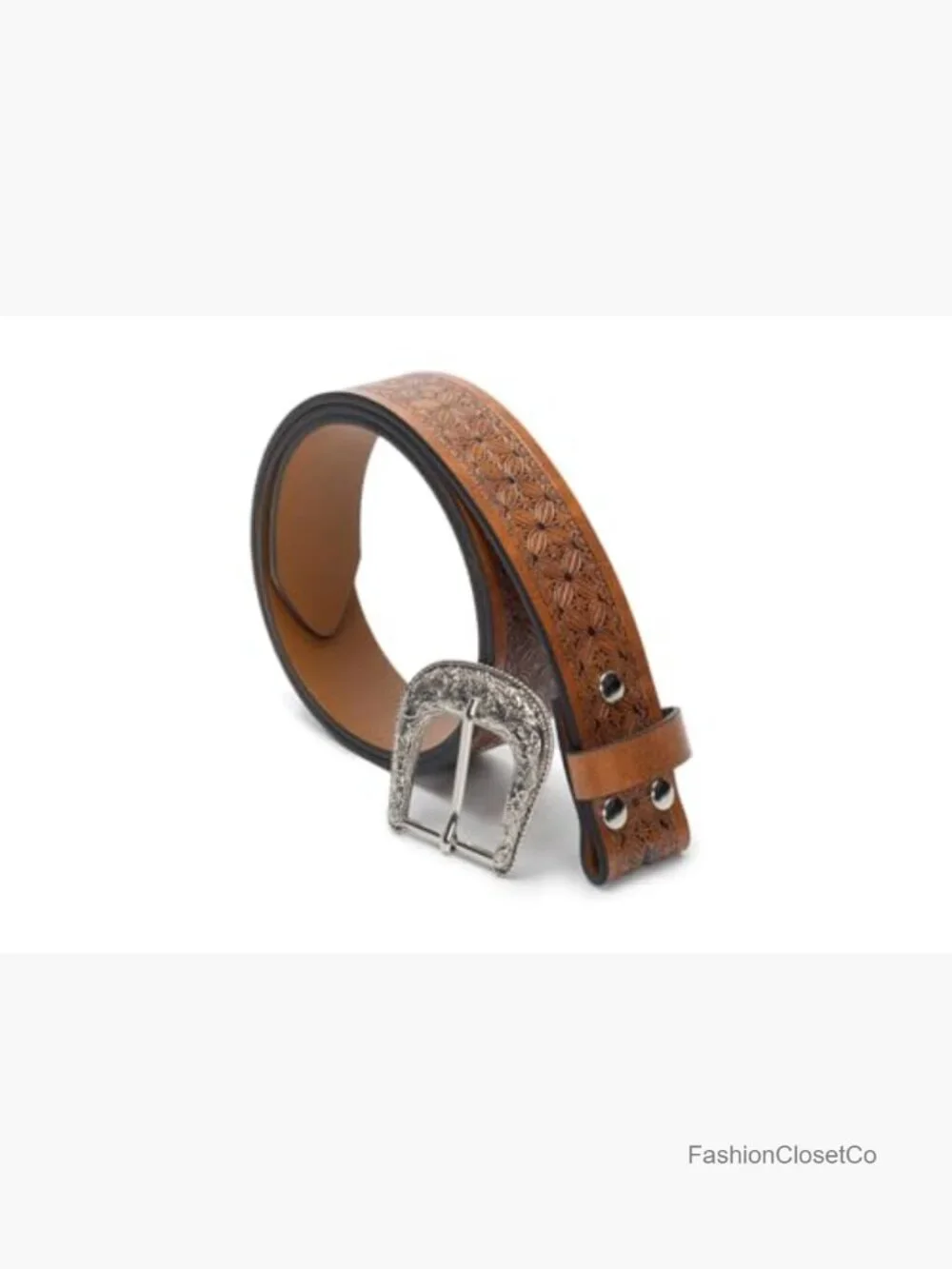 Western Cowgirl PU Leather Belt with Vintage Carved Buckle for Jeans